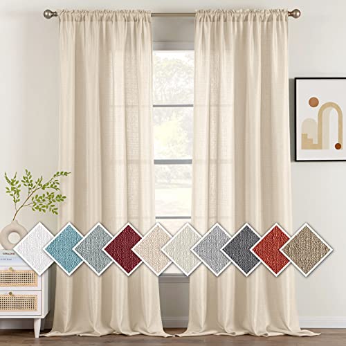 Miulee Natural Beige Semi Sheer Curtains 96 Inches Long, Premium Thick Linen Look Window Curtains Rod Pocket Light Filtering Voile Drapes For Living Room Bedroom, 2 Panels, 52X96 Inch #TOP13