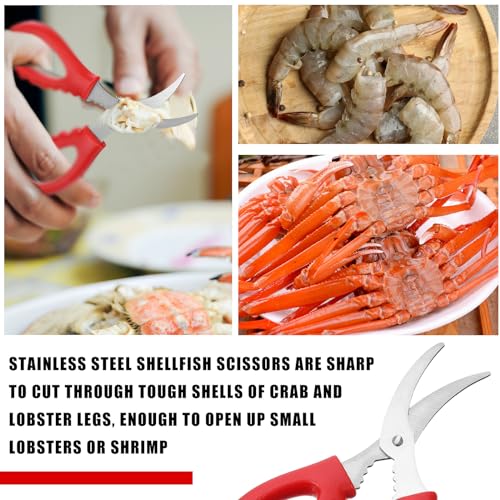 Image of Gisafai 50 Pcs Kitchen Seafood Scissors for Crab Bulk,Leg Scissors Multifunctional Stainless Steel Shears Crab Leg Crackers Fish Shrimp Lobster tools for Kitchen Seafood Peeling (Red)