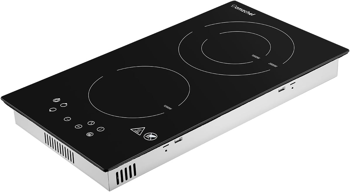 Domino doppia piastra ad induzione,AMZCHEF fornello a induzione con superficie in cristallo nero lucido, controllo touch sensor e blocco bambini,10 livelli di potenza e impostazione timer 3300W Domino doppia piastra ad induzione,AMZCHEF fornello a induzione con superficie in cristallo nero lucido, controllo touch sensor e blocco bambini,10 livelli di potenza e impostazione timer 3300W