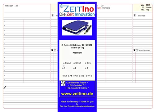 zeitino Calendrier 2018, pour Time/Système Format A5 148 x 210 mm – 1 jour par page, version Duo