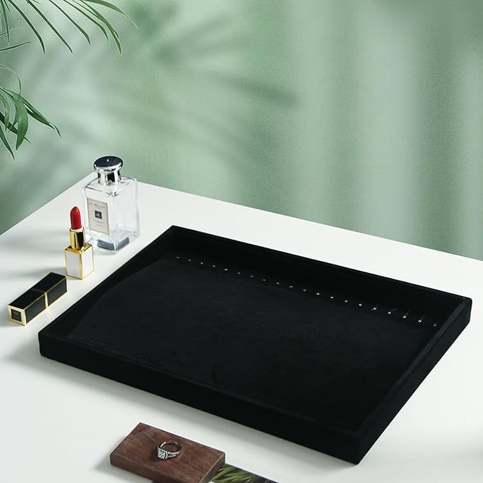 Image of Chain Velvet Jewellery Drawer Organizer Tray Stackable Tray for Drawer (Black) (14 * 10 INCH)