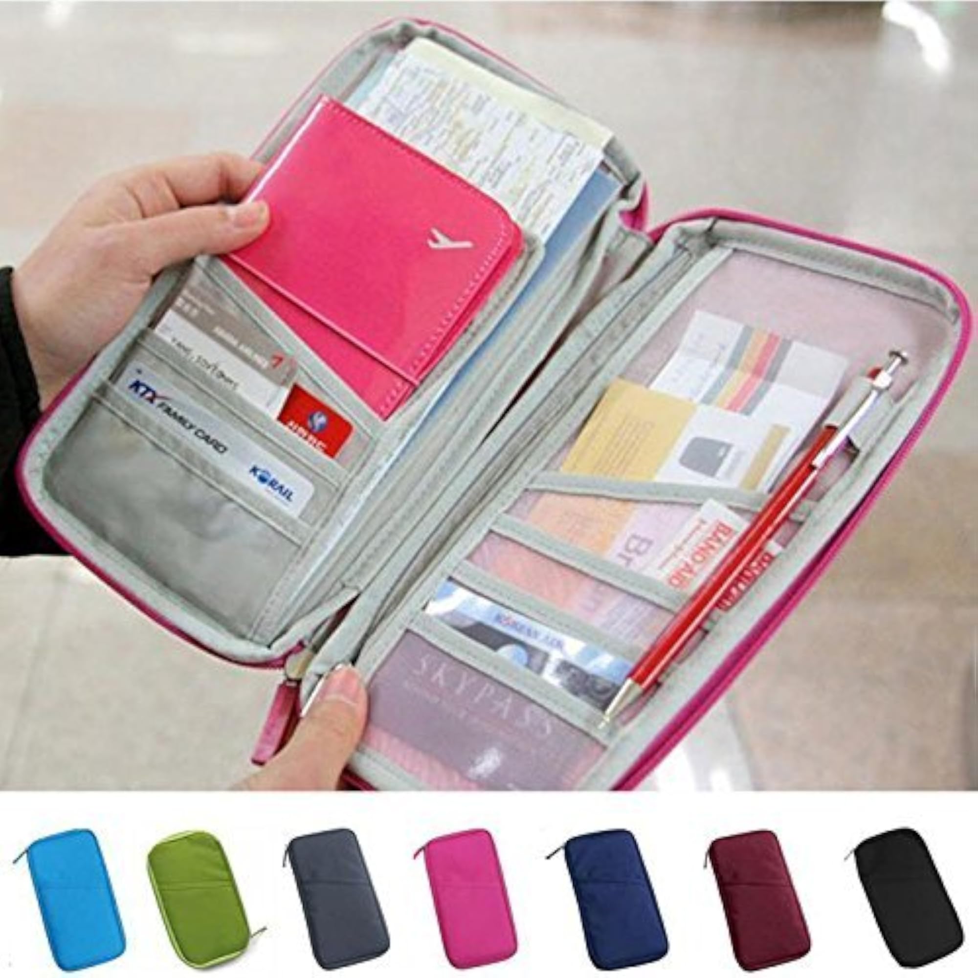 Passport Wallet, Credit Card ID Document Organizer Holder Travel Wallet Zip Pouch