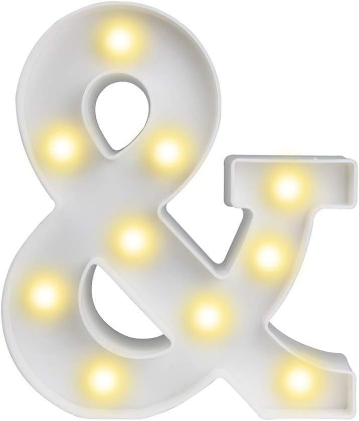 ODISTAR LED Light Up Marquee Letters, Battery Powered Sign Letter 26 Alphabet with Lights for Wedding Engagement Birthday Party Table Decoration bar Christmas Night Home,9’’, White (&)