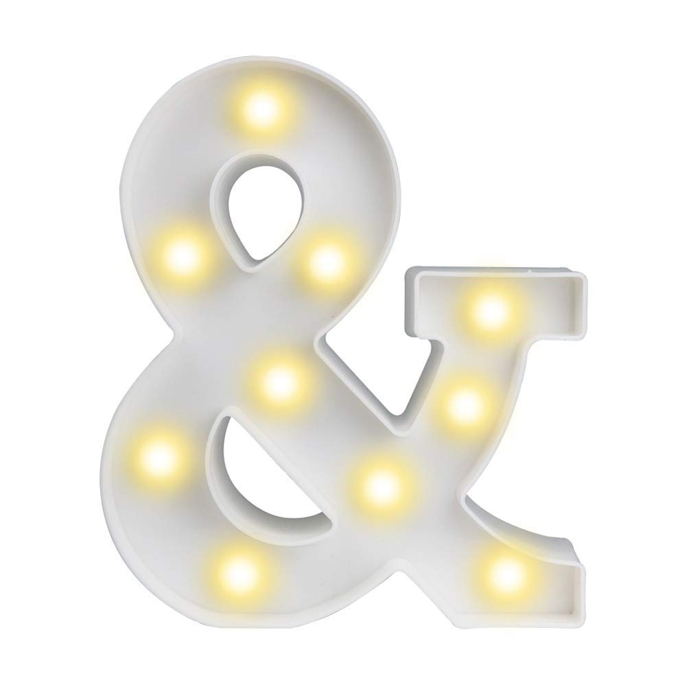 LED Light Up Marquee Letters, Battery Powered Sign Letter 26 Alphabet with Lights for Wedding Engagement Birthday Party Table Decoration bar Christmas Night Home,9’’, White (&)