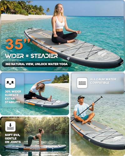 Image of 11'6x35'' Extra Wide Inflatable Paddle Board, 450lb Capacity Stand Up Paddle Board for Adults (x3), Stable Inflatable SUP, All Skill Levels, 3 Handles, 100L Backpack, 3PCS Paddle, 5L Dry Bag