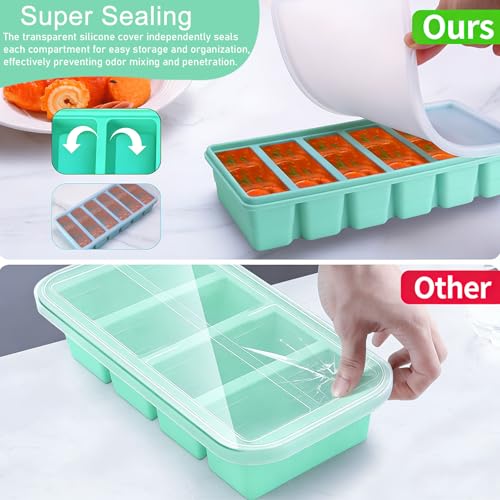 Image of 1 /2 Cup Covered Silicone Freezer Tray, 2-Piece Set Of Silicone Freezer Molds, Used For Preparing And Freezing Various Sauces And Other Dishes, Making 12 Portions Cube