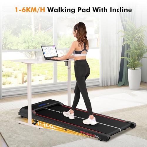 CITYSPORTS 14% Incline Walking Pad,LED indicator bar,6KM/H Under Desk Treadmill,Portable Mini Treadmills for Home,Walking Running Machine with Remote Control,Bluetooth - Image 2
