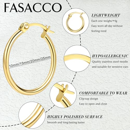 FASACCO Colorful Hoop Earrings Surgical Steel Hoop Earrings for Women Loop Earrings 10mm/15mm/20mm/25mm2