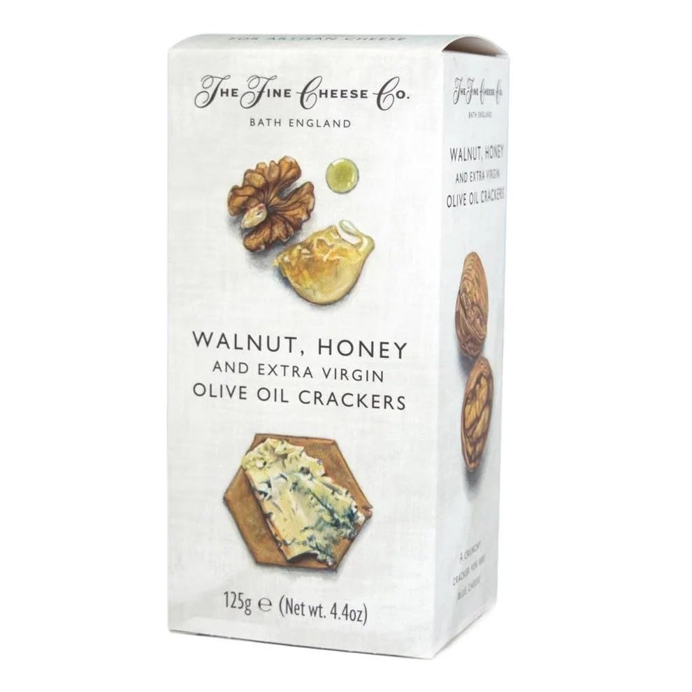 The Fine Cheese Co. Walnut Honey & Extra Virgin Olive Oil Flavored Crackers | British Artisan Snack | Imported from England | 4.4 ounce