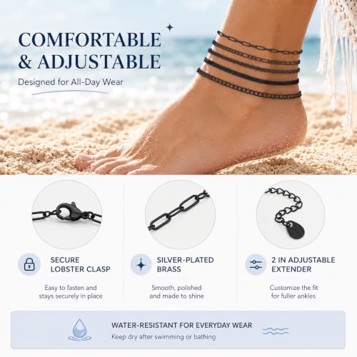 Image of AOZEL Gold /Silver Plated Anklet Bracelets for Women Waterproof Plus Size Cuban Link Chain Ankle Bracelet for Large Ankle 9-12inch