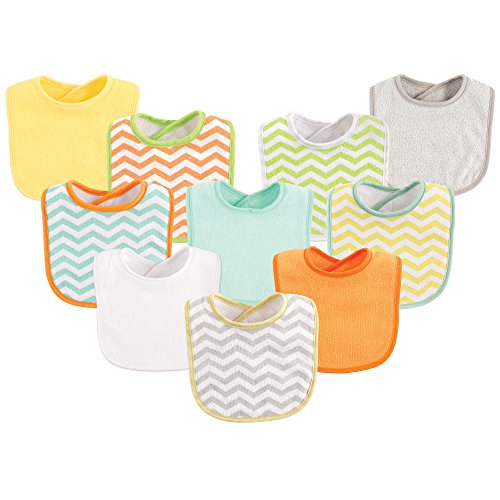 Image of Luvable Friends Unisex Baby Cotton Terry Bibs, Neutral Chevron, One Size