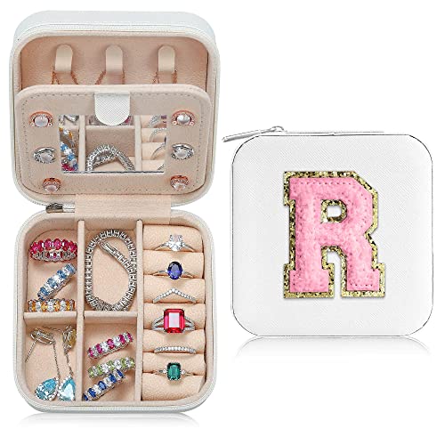 Parima Jewelry Organizer Box, Small Jewelry Box for Women Girls Initial R Travel Jewelry Case Small Jewelry Organizer Box Travel Jewelry Case Jewelry Box Organizer - Letter R, White