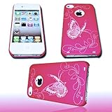 Mit Displayschutzfolie BACK COVER - DESIGN BUTTERFLY -1- in der Farbe PINK - TPU HANDY COVER CASE Hülle Schale Tasche - PLUS - 1x DISPLAYSCHUTZFOLIE für APPLE iPhone 4G - 4Gs