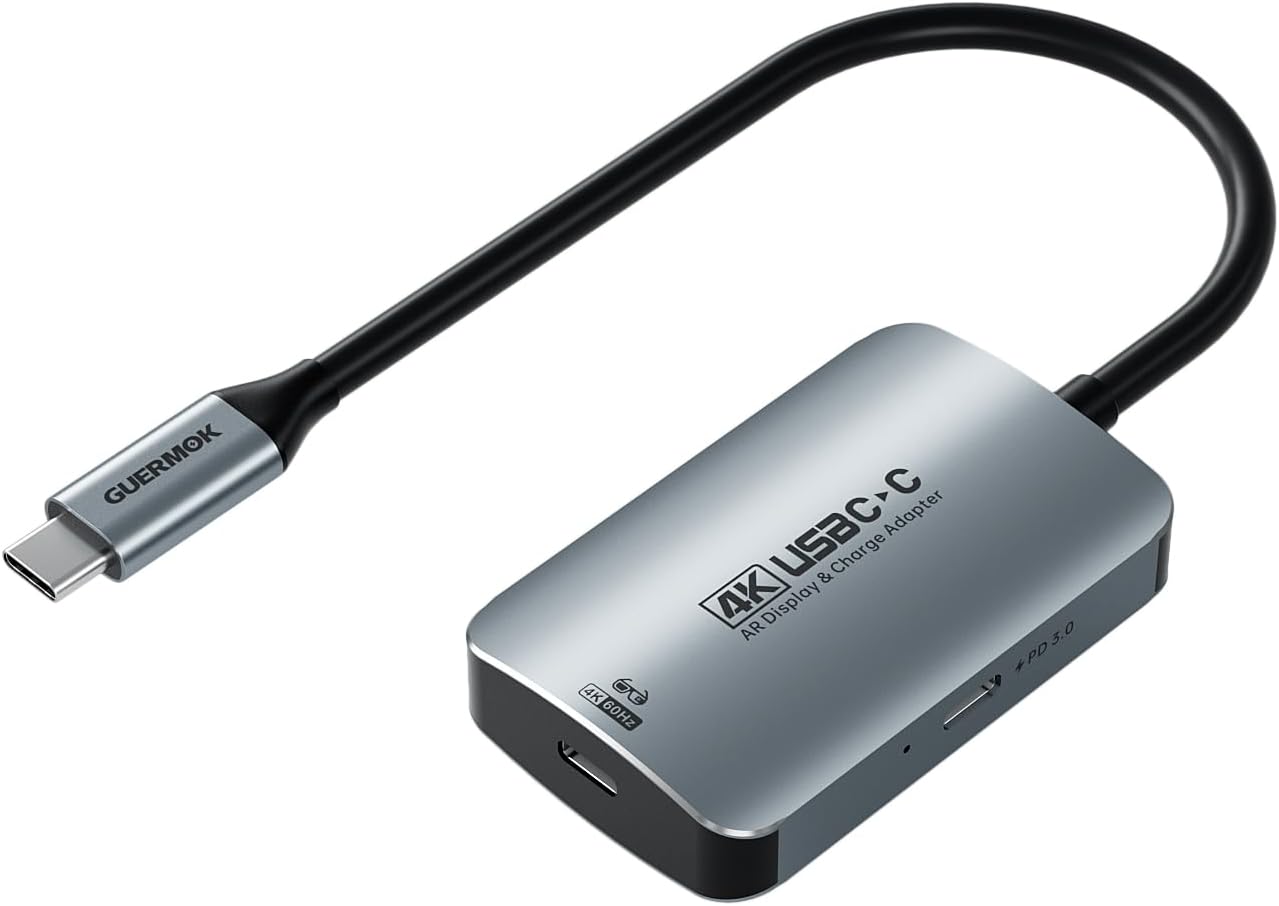 Guermok USB C to USB-C AR Glasses Adapter, 4K@60Hz / 1080P@144Hz, PD3.0, Switch 2 Dock and Handheld Console Casting, for AR Type-C Displays, Portable Monitors, Gaming, Work & Travel (Gray)