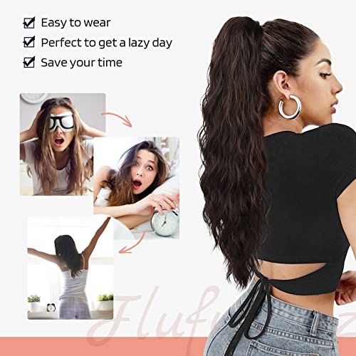 Flufymooz Ponytail Extension, 26 Inch Drawstring Ponytail Hair Extensions For Women，Long Curly Wavy Ponytail Natural Wavy Synthetic Hairpiece For Women Daily Use Party (26 Inch Dark Brown) #TOP3