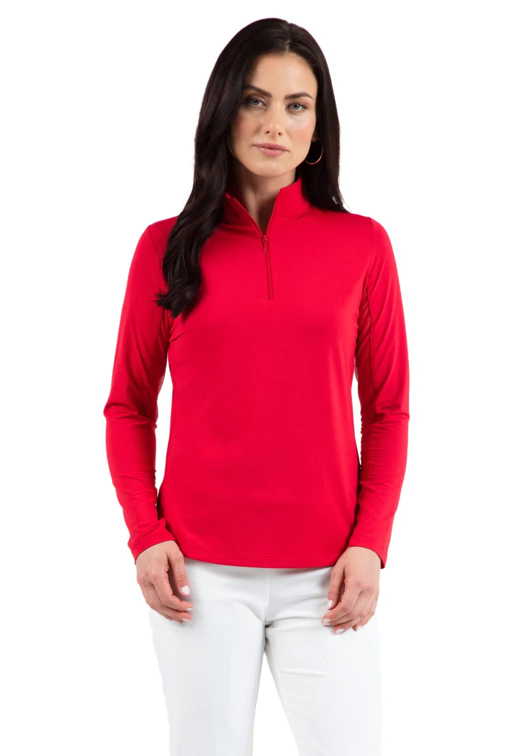 ÜIBKUL Athleisure Wear Sun Protective UPF 50+ Icefil Cooling Tech Long Sleeve Mock Neck Top with Under Arm Mesh 80000 Red Solid XXL
