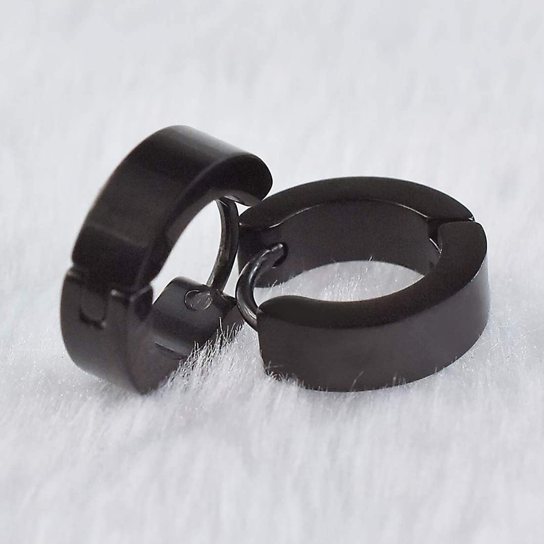 LEEQ Kolczyki męskie/damskie ze stali nierdzewnej matowe czarne srebrne 4 mm / 12 mm klasyczne kolczyki 2 szt., 4 sztuki (1 sztuka), drewno, metal, tytan, srebro, 4 sztuki (1), drewno, metal, tytan,