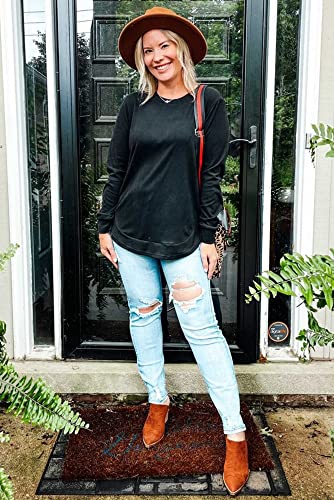 OFEEFAN Womens Sweatshirt Crewneck Long Sleeve Shirts High Low Tops Curved Hem - Image 3