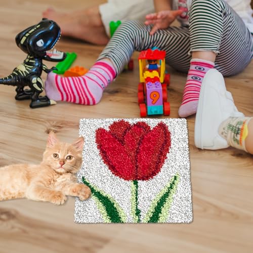 Image of YP Rose Latch Hook Rug Kit for Beginners & Adults - 12x12 Inch DIY Needlework Crochet Rug with Soft Pre-Cut Yarn, Easy-to-Follow Pattern, Perfect for Home Decoration or Gift-Making