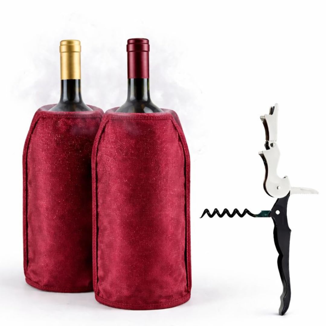 Pack 2 Enfriadores de Botellas de Vino + Sacacorchos Camarero | Funda Enfriadora con Gel Refrigerante Interior | Manga Enfriadora para Vino, Cava y Champagne | 15,5x22,5 cm (negro) — view 9