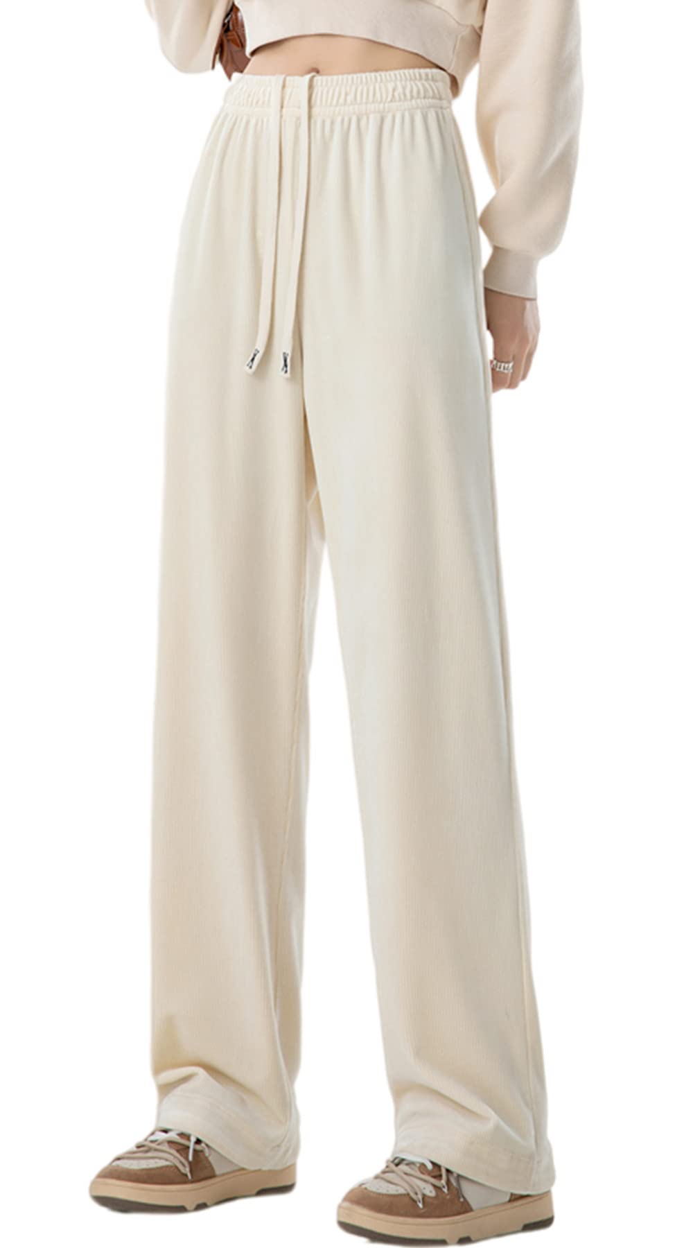 Women High Waist Casual Elastic Waist Wide Leg Pants