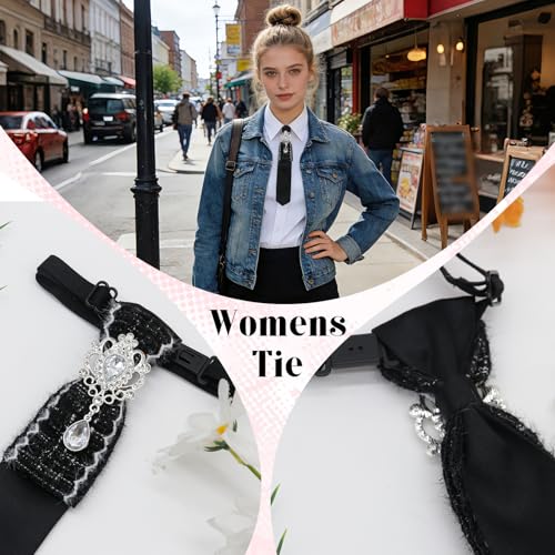 Image of Rhinestone Ties for Women, Skinny Neck Tie for Women Business Prom