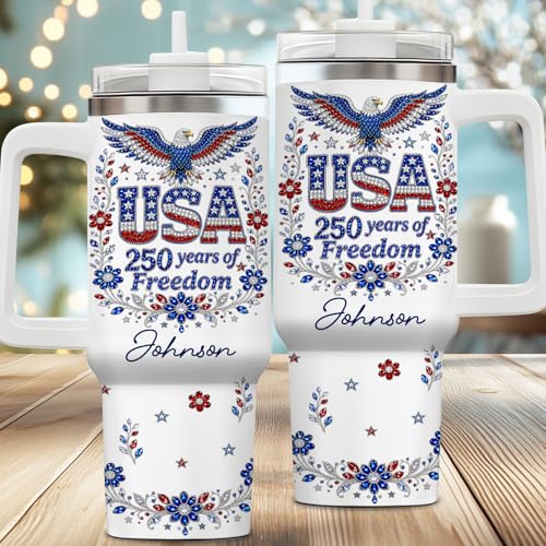 Image of Personalized 250th Anniversary Of America Tumbler - Custom Patriotic USA Flag 1776-2026 Gifts - US Eagle Freedom Cup 40oz A5 - American Independence Celebration Gifts For Men Women
