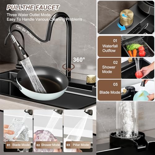 Fregadero de cascada artesanal en acero inoxidable satinado 5