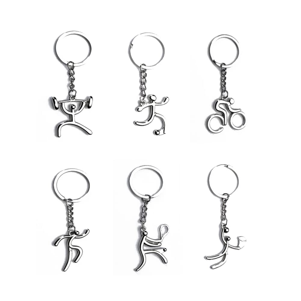 Arfuka Men's Silver Sports Keyring For Metal Multi-Sport Figure Keychain With Cycling Running Basketball Soccer - Gift For Athletes For Him