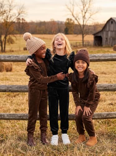 Image of Arshiner Girls 2 Piece Outfits Velour Tracksuit Ruffle Sweatshirt Sweatpant | Cute Clothes, Sweatsuit, Long Sleeve Pullover, Fall Winter Clothing Sets, for 3-10 Years