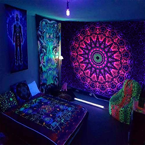 HOLAVIDA Trippy Wandteppich Mandala, UV-reaktives Mandala Wandtuch für Schlafzimmer, Wohnheim, Wanddeko (150cm ×130cm) Cover