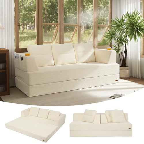 Image of COMAX Futon Sofa Bed, Convertible Sofa Bed, Folding Boneless Couches | Boneless Couch for living room, Fold Out Small Foldable Loveseat Floor Sleeper Mattress Lounge Space‑Saving, Queen 79 inch