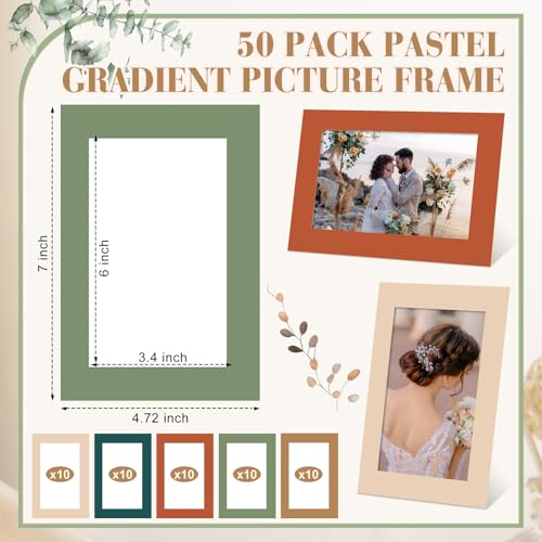 Image of AmazingSpark 50 Pack Boho Picture Frames for 4x6 Photos, Paper Photo Frame Bulk in 5 Earth Tone Designs, Rustic Bohemian Cardboard Picture Holders for Table Display, Gallery Wall, Party Favors Decor