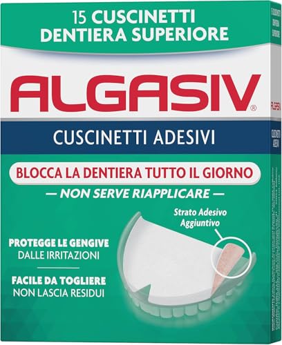 Algasiv Cuscinetti Adesivi Per Dentiera Superiore, Dura Tutto Il Giorno, Tenuta 20 Volte Più Forte, 15 Pezzi
