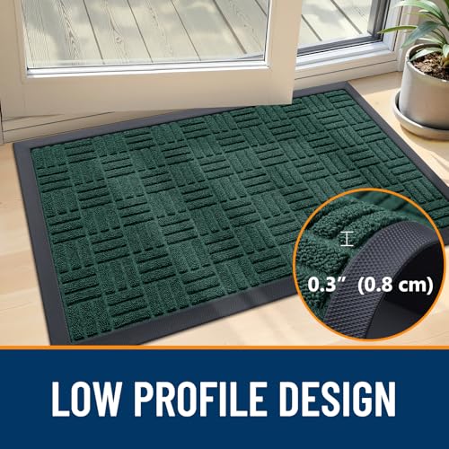 Image of OLANLY Front Door Mat Outside Entrance 47x32, Absorbent, Heavy Duty Sturdy Natural Rubber Doormat Indoor Outdoor, Non-Slip, Stain and Fade Resistant, Low Profile Floor Mat for Entryway, Black Green