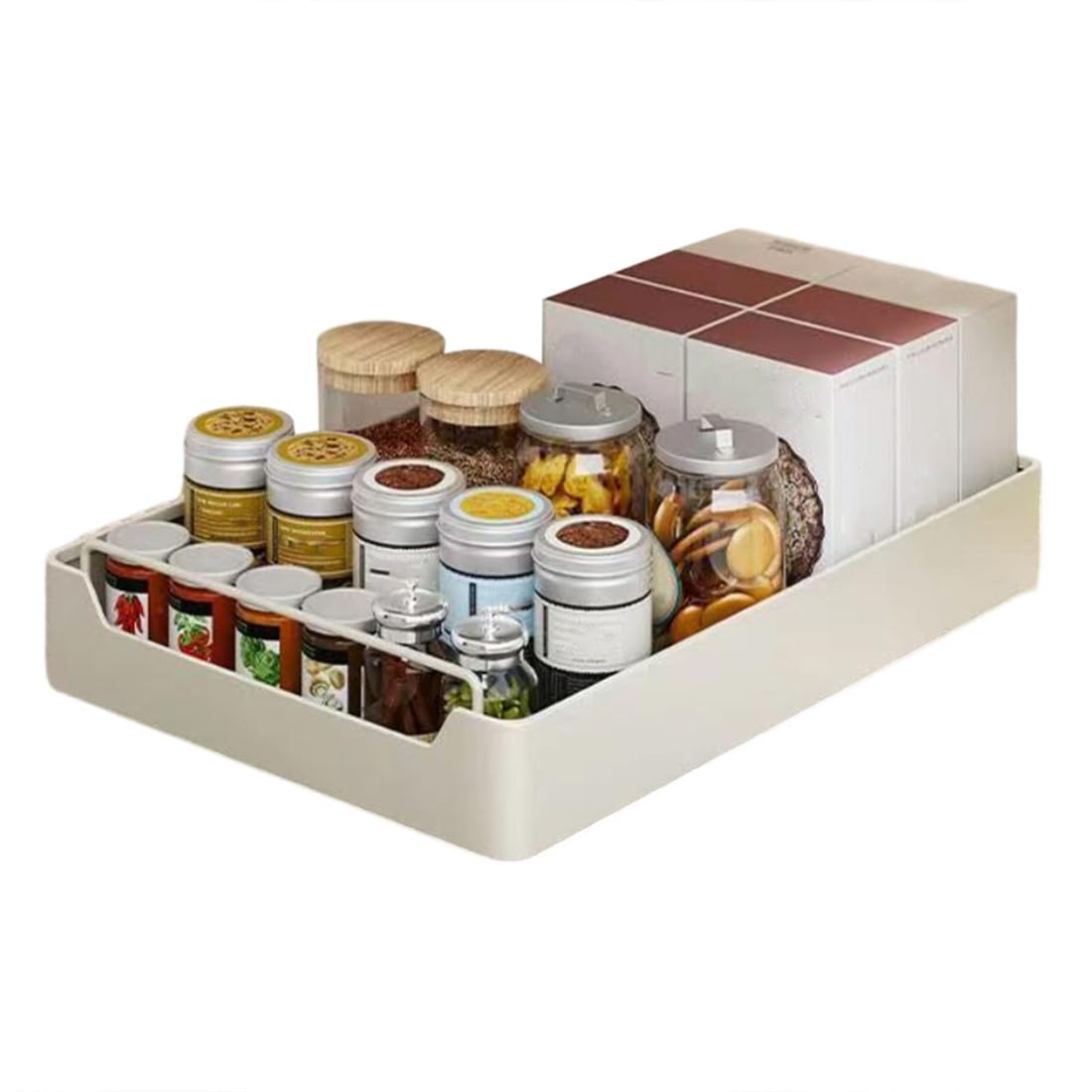Hndhbfgrt Kitchen Countertop Drawer-Style Pull-Out Baskets Storage Tray Seasoning Box Storage Rack Cabinet Organizer