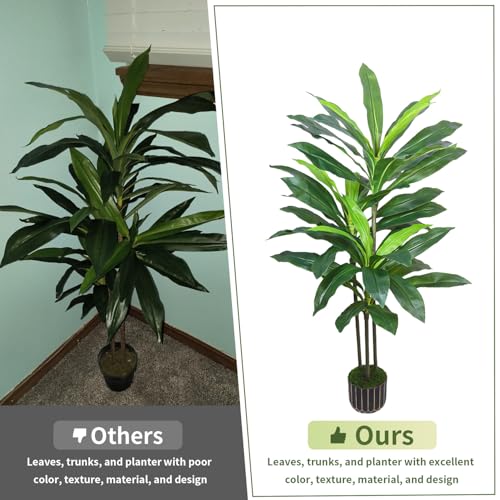 Artificial Dracaena Tree 48in - Fake Plants Tree with Black Planter - Faux Yucca Tree Tall with Lifelike Trunk and Leaves in Pot - Dracaena Artificial Plant for Home Office Living Room Fireplace Decor - Image 6