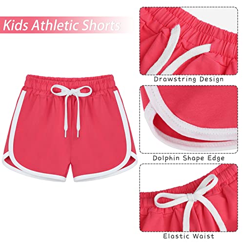 Poroka 5 Pack Girls Athletic Shorts Running With Drawstring Performance Dolphin Shorts Workout Shorts For Kids #TOP2