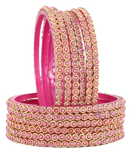 Image of NMII Glass Golden Beads & Pearls Moti Work Designer Bangles Set For Women & Girls | Kanch ki Chudi Set | Girl's Bangles Bracelet | Glass Bangles | Daily, Wedding, Party, Fashion Jewellery- Set of 12