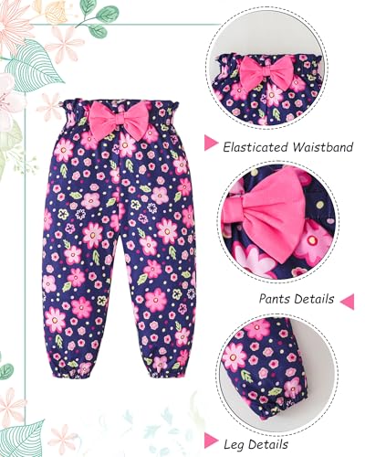 Image of YALLET 3Pcs Toddler Girl Clothes Solid Color Long Sleeves Ruffle Top+Floral Pants+Headband 1-6 Years Fall /Winter Outfits Set