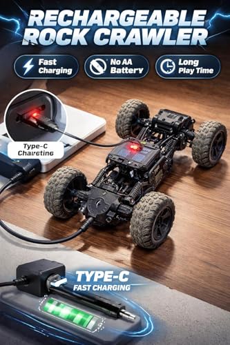 Image of Prime Brands Rock Crawler with HD Video Camera & Mobile App Control, 60+ Ft Range, Mist Spray Off-Road Truck, Rechargeable with Type-C Port, Shock Absorber All Terrain Toy Car with Gun Remote (Golden)