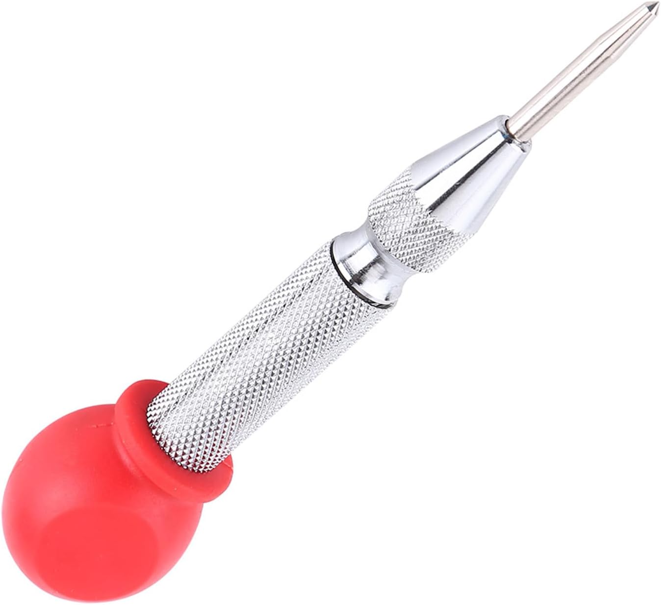 Automatic Center Punch, HSS Tip, No Hammer Needed, Marking Tool for Metalworking, Drill Guide, Steel Plate Punching, Emergency Car Window Breaker with Brass or Carbon (Silver +