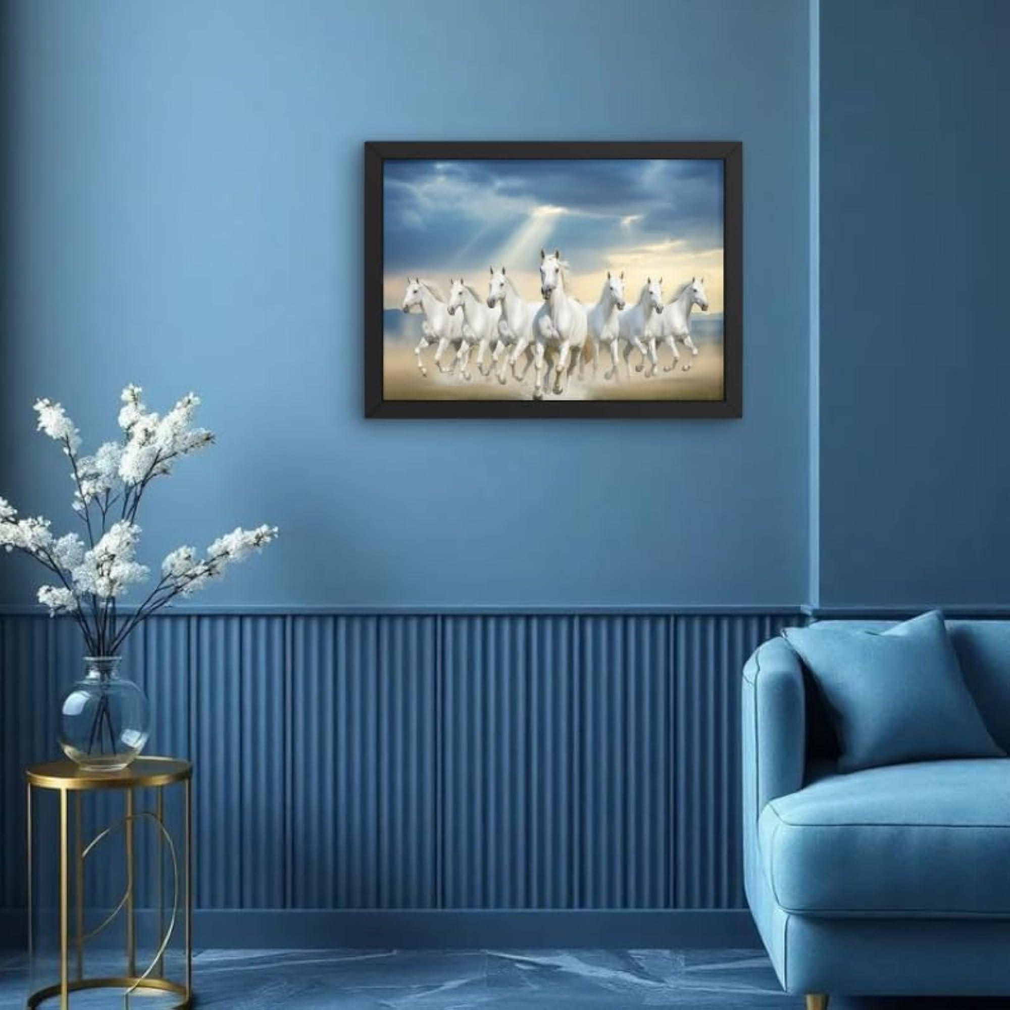 Seven White Horses Running Photo Frame, Nature Wall Art