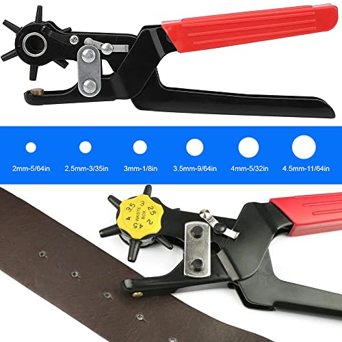 Mmobiel Heavy Duty Revolving Hole Punch Plier For Leather Belts, Watch Bands, Straps, Dog Collars, Saddles, Shoes, Fabric, Diy Craft Projects, Heavy Duty Rotary Puncher - 2 To 4.5Mm - 1/16 To 1/8Inch #TOP1