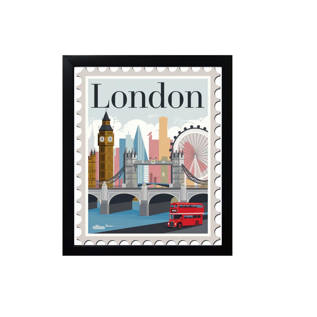 Hola Homes! London Bridge Wall Frame with Poster, London stamp poster, London Wall Decor Frames, Poster for traveller, London Bridge Wall Frame for Office/Living Room, Wall Decor, Size - 8 x 10 Inch