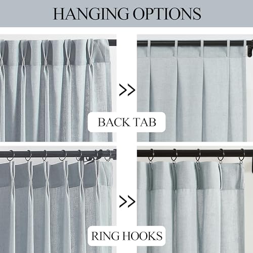 Image of Vision Home Blue Fog Pinch Pleated Semi Sheer Curtains Textured Linen Blended Light Filtering Window Curtains 120 inch for Living Room Bedroom Pinch Pleat Drapes with Hooks 10ft 2 Panels 40 inch Wx120 L