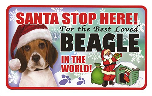 Cartel navideño con mensaje en inglés «Santa Stop Here for the Best Loved Dog in the World»