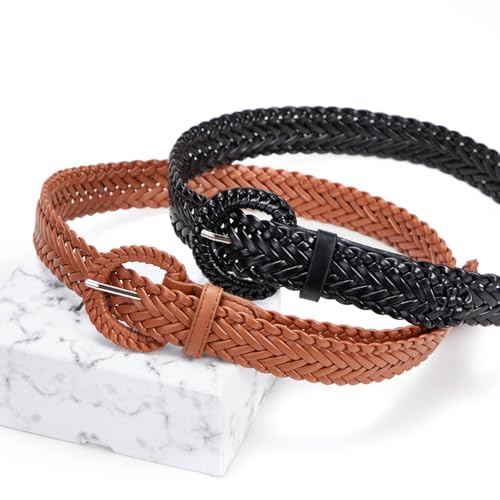 Woven Belts for Women Braided Leather Belt Wide Fashion Boho Waist Belt for Dresses Jeans Pants4