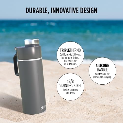 Ninja Thirsti Water Bottle and Flask 700 ML With Leak-Proof Lid, Designed For Carbonated, Hot & Cold Drinks, Ideal For Travel & Sports, Triple Insulated, Stainless Steel Bottle, Grey, DW2401EUUKGY - View 5