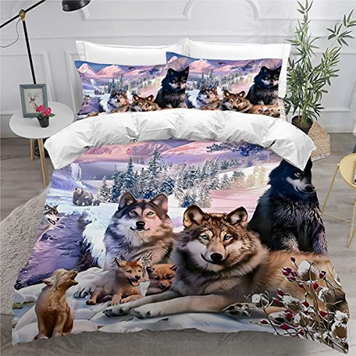 AKATIE Housse de Couette 140x200 Enfant Loup Parure de Lit 1 Personne Microfibre Housse de Couette...